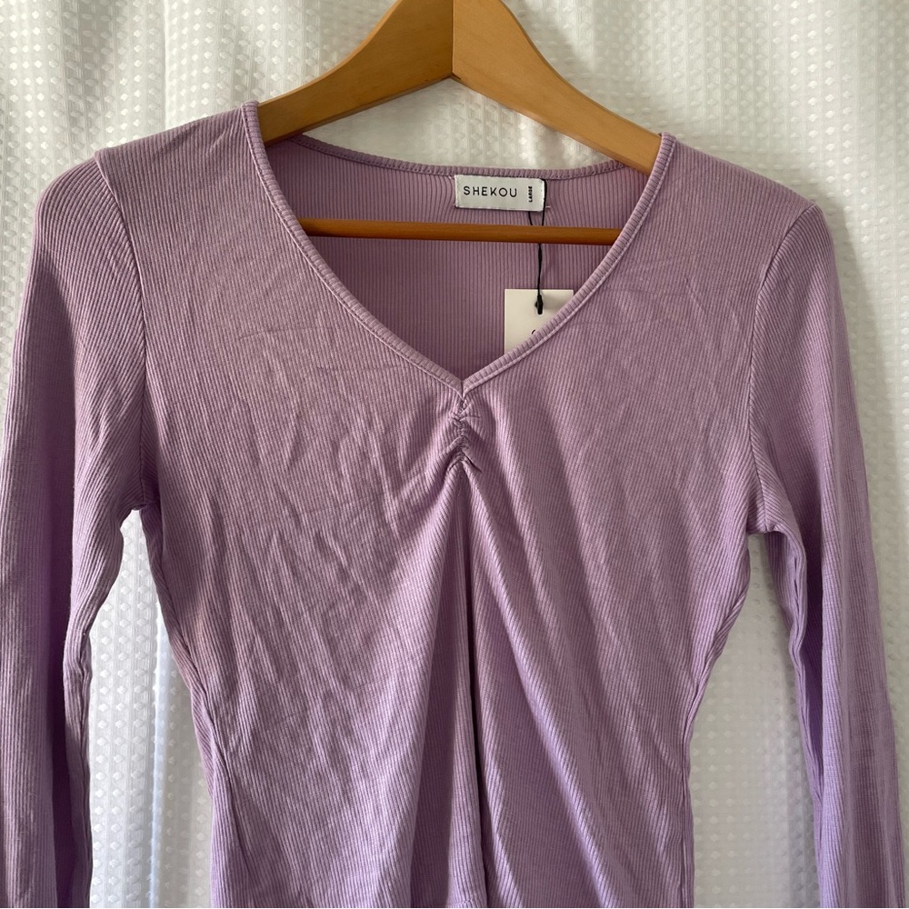 SHEKOU - LAVENDER LONG SLEEVE CROP TOP - SIZE L